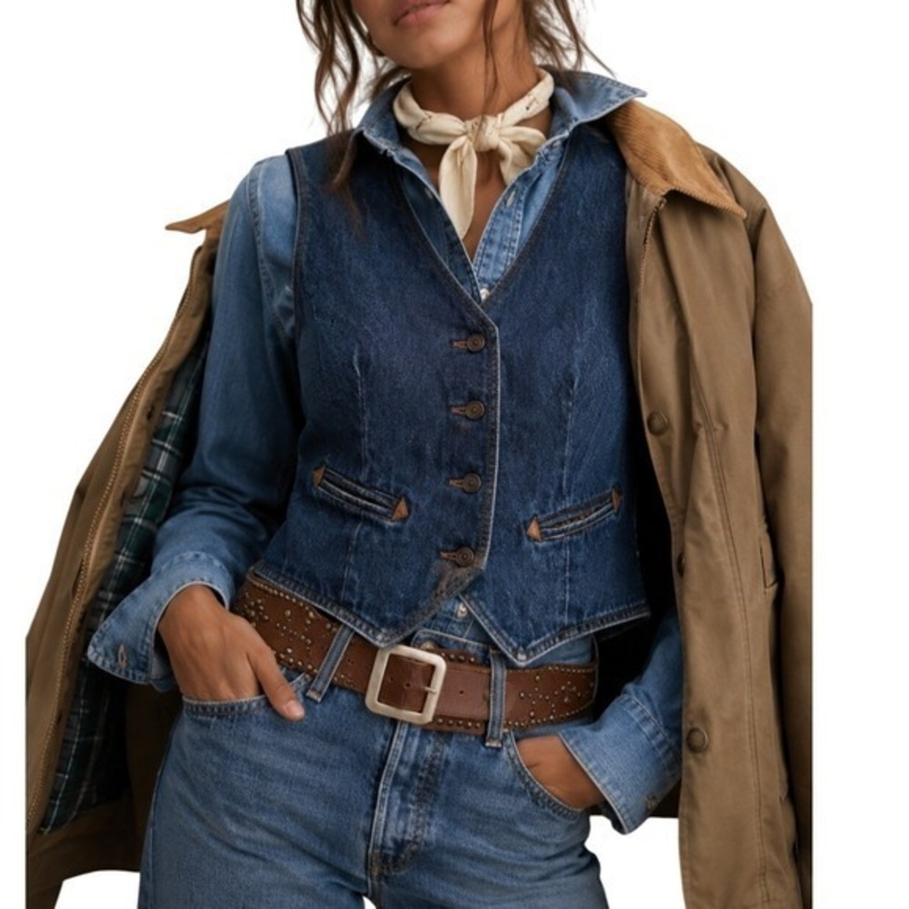 Levi's Vintage 80s Boho Western Equestrian Dark Blue Denim Brass button Vest